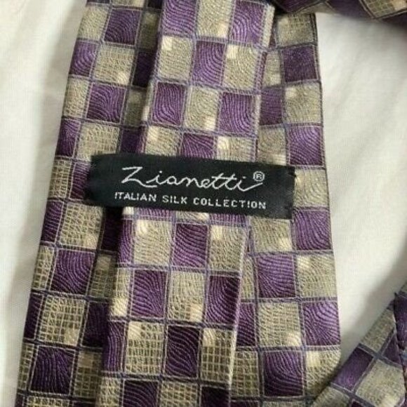 Zianetti Italian Silk Collection Mens Tie Purple Gray Square Fashion Necktie - Picture 4 of 5